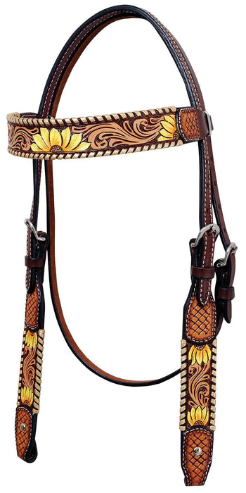 Rafter T Painted Sunflower Browband Headstall - Jeffers - Horse Supplies > Horse Tack > Bridles & Headstalls