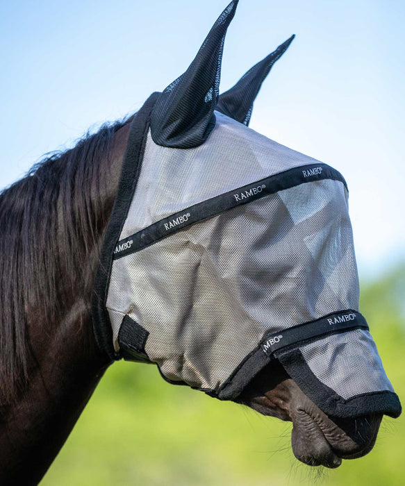 Rambo Plus Fly Mask, Oatmeal/Black - Jeffers - Horse Supplies > Horse Fly Masks