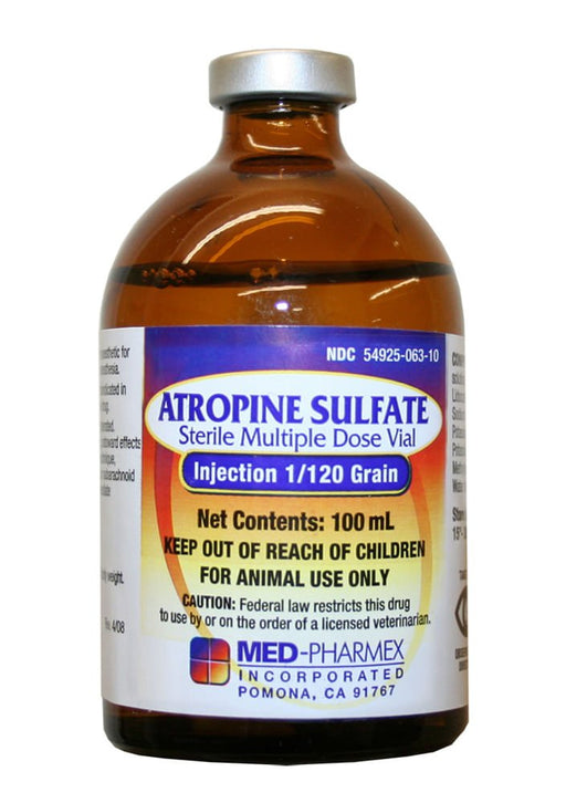 Rx Atropine Sulfate Inj, 1/120 grain 100 ml - Jeffers - Animal Health & Wellness > Medicine