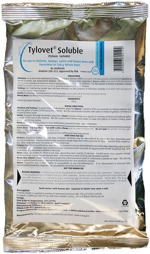 RX Tylovet Soluble, 100 g (tylosin tartrate) - Jeffers - Animal Health & Wellness > Medicine