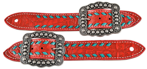 Buckstitch Belt Style Spur Straps Color Red Gator