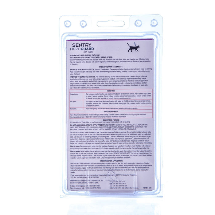 Sentry FiproGuard for Cats - Jeffers - Animal Health & Wellness > Flea & Tick Control