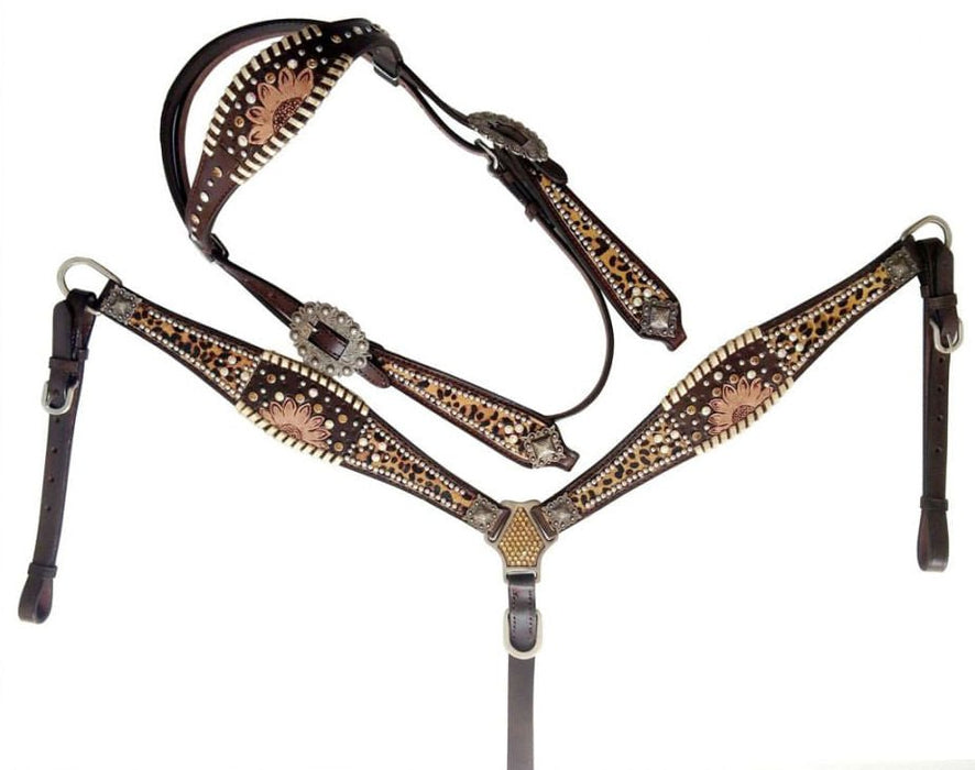 Showman Beaded Cheetah Headstall & Breast Collar - Jeffers - Horse Supplies > Horse Tack > Tack Sets