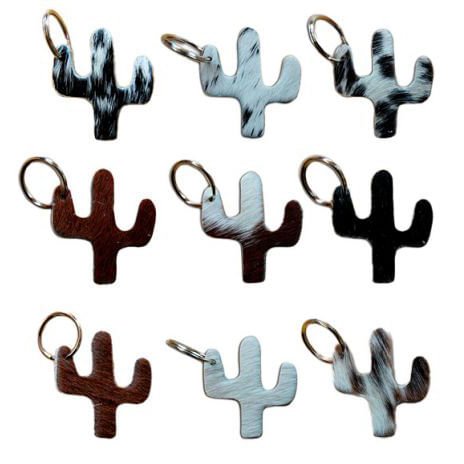 Showman Cowhide Cactus Keychain, Assorted - Jeffers - Women > Accessories, Jewelry, Handbags