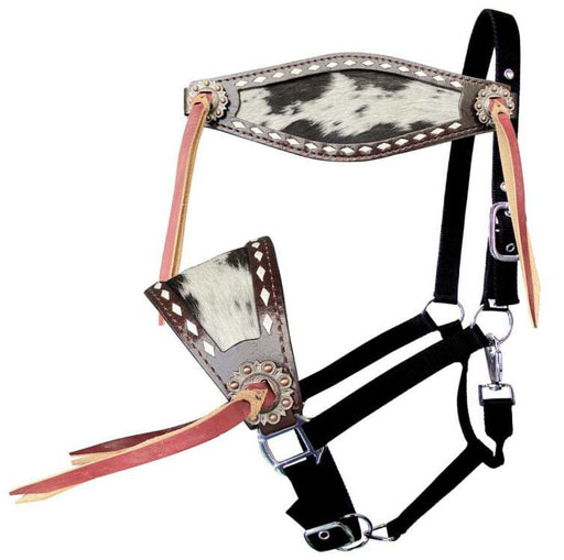 Showman Hair On Cowhide and Buckstitch Bronc Halter - Jeffers - Horse Supplies > Horse Tack > Horse Halters