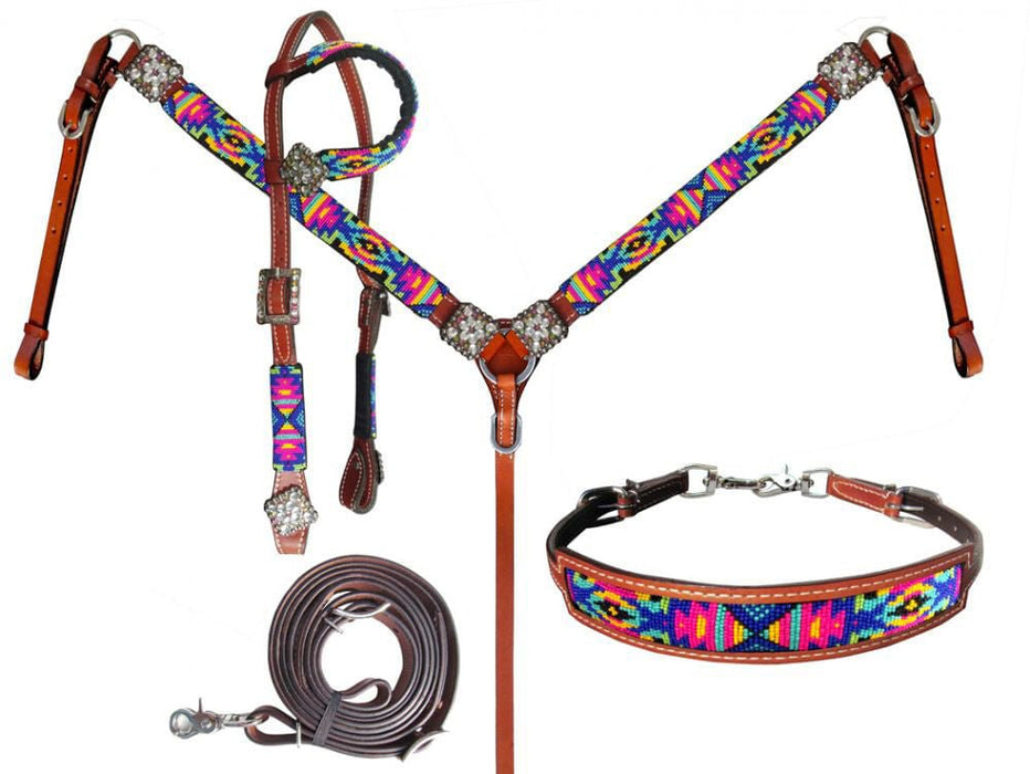 Showman Neon Tribal Beaded Tack Set - Jeffers - Horse Supplies > Horse Tack > Tack Sets