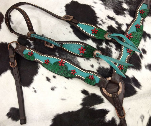 Showman Painted Cactus & 3D Flower Tack Set - Jeffers - Horse Supplies > Horse Tack > Tack Sets