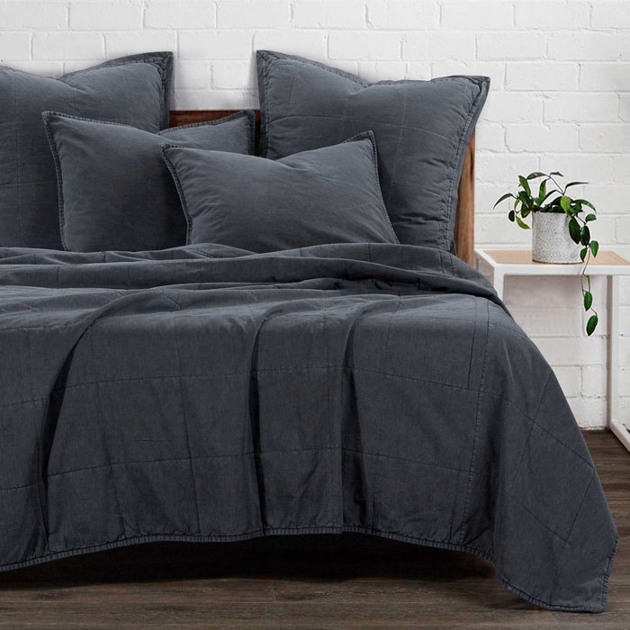 Stonewashed Cotton Velvet Quilt, Grey - Jeffers - Home Goods & Gifts > Blankets, Throws