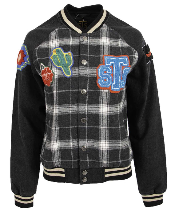 STS Ladies Black Plaid Varsity Jacket w/Patches - Jeffers - Horse Supplies > Riding Apparel & Accessories