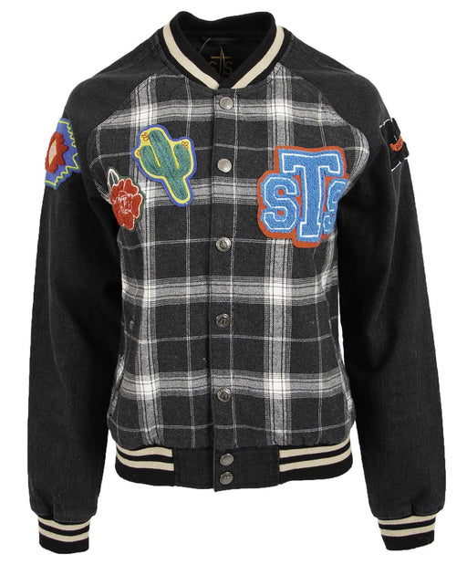 STS Ladies Black Plaid Varsity Jacket w/Patches - Jeffers - Horse Supplies > Riding Apparel & Accessories