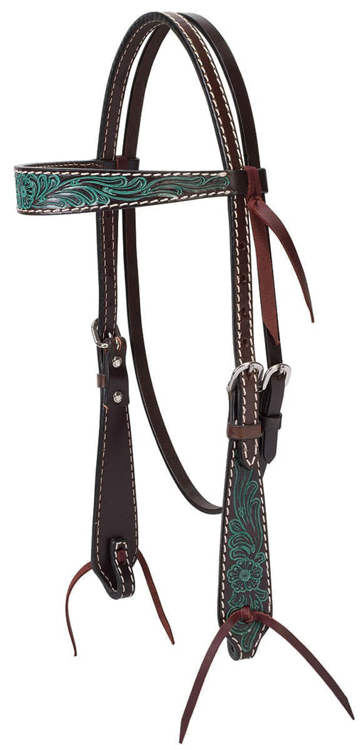 Turquoise Cross Carved Flower Browband Headstall - Jeffers - Horse Supplies > Horse Tack > Bridles & Headstalls