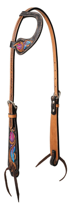 Turquoise Cross Twisted Feather Sliding Ear Headstall - Jeffers - Horse Supplies > Horse Tack > Bridles & Headstalls