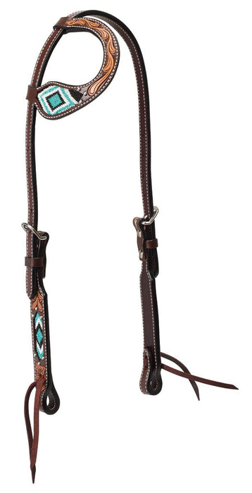 Turquoise Cross Two Toned Sliding Ear Headstall - Jeffers - Horse Supplies > Horse Tack > Bridles & Headstalls