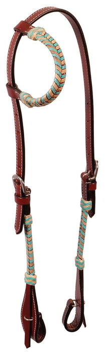 Turquoise Rawhide Laced One Ear Headstall - Jeffers - Horse Supplies > Horse Tack > Bridles & Headstalls