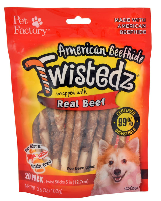 Twistedz 5' Beefhide Twist Sticks Wrapped with Real Meat, 20 - pk - Jeffers - Dog Supplies > Dog Treats