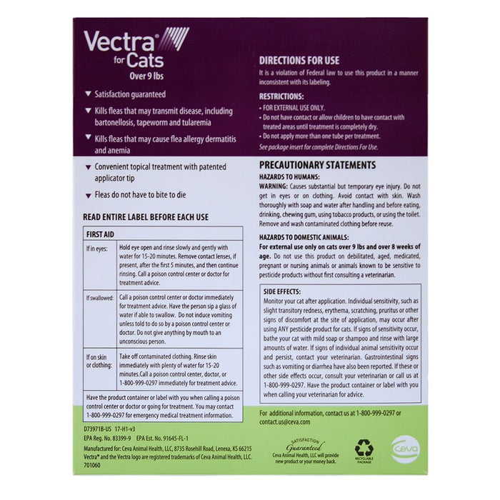 Vectra for Cats Over 9 lbs, 6 dose - Jeffers - Animal Health & Wellness > Flea & Tick Control