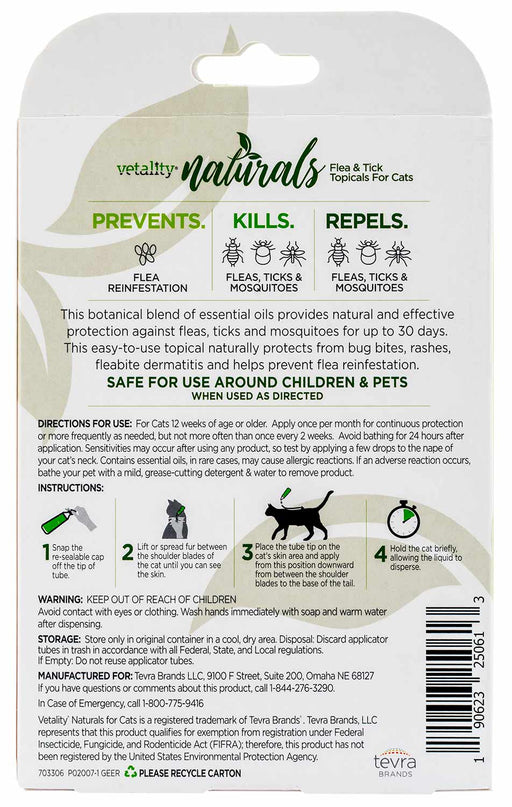 Vetality Naturals Flea & Tick Topicals for Cats, 3 - pk - Jeffers - Animal Health & Wellness > Flea & Tick Control