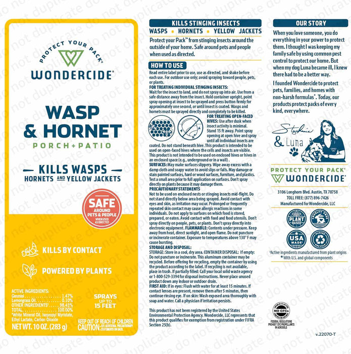 Wondercide Wasp & Hornet Patio + Porch, 10 oz - Jeffers - Animal Health & Wellness > Fly & Insect Control